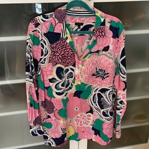 Talbots Vibrant Floral Blouse with Pink and Green